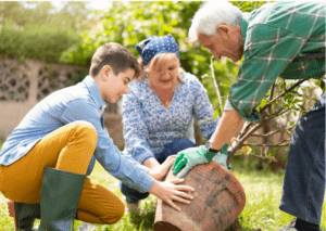 A student from France in the garden at his homestay in Dublin with his Homestay.