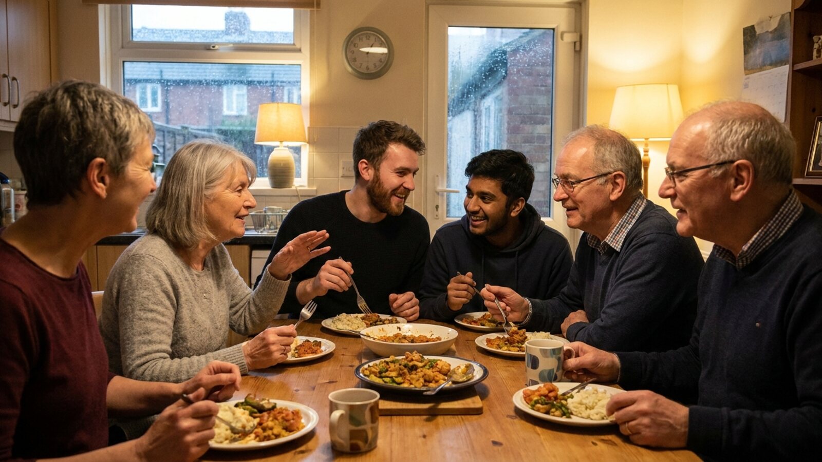 Host family and student sharing a meal in Birmingham