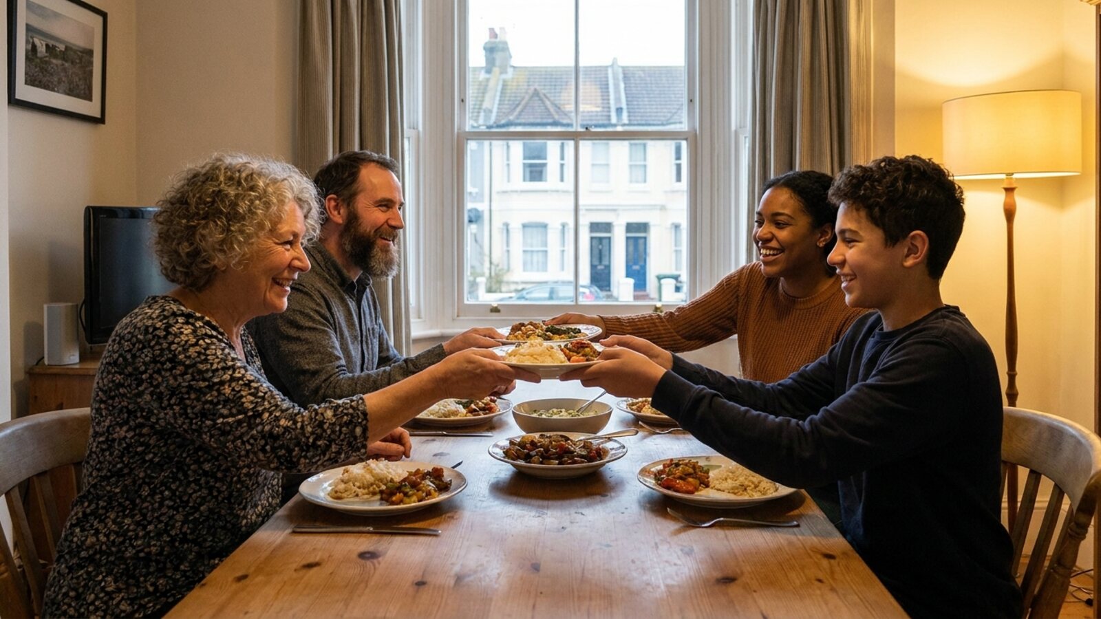 Host family and student sharing a meal in Brighton