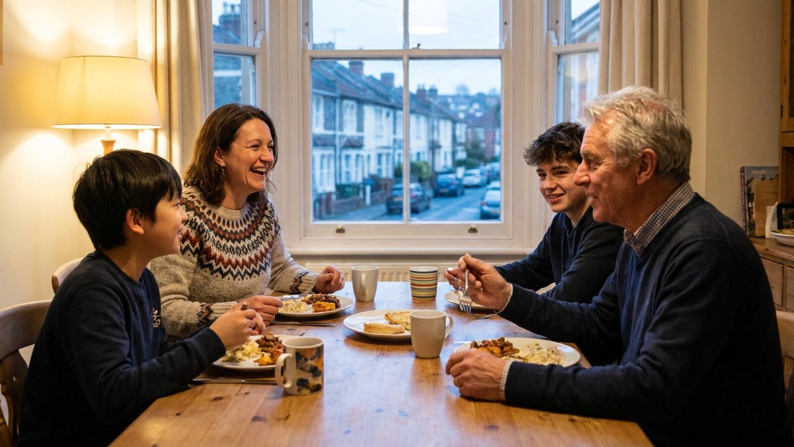 Host family and student sharing a meal in Bristol