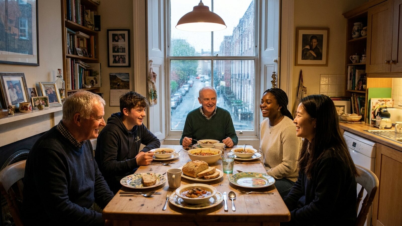 Host family and student sharing a meal in Dublin