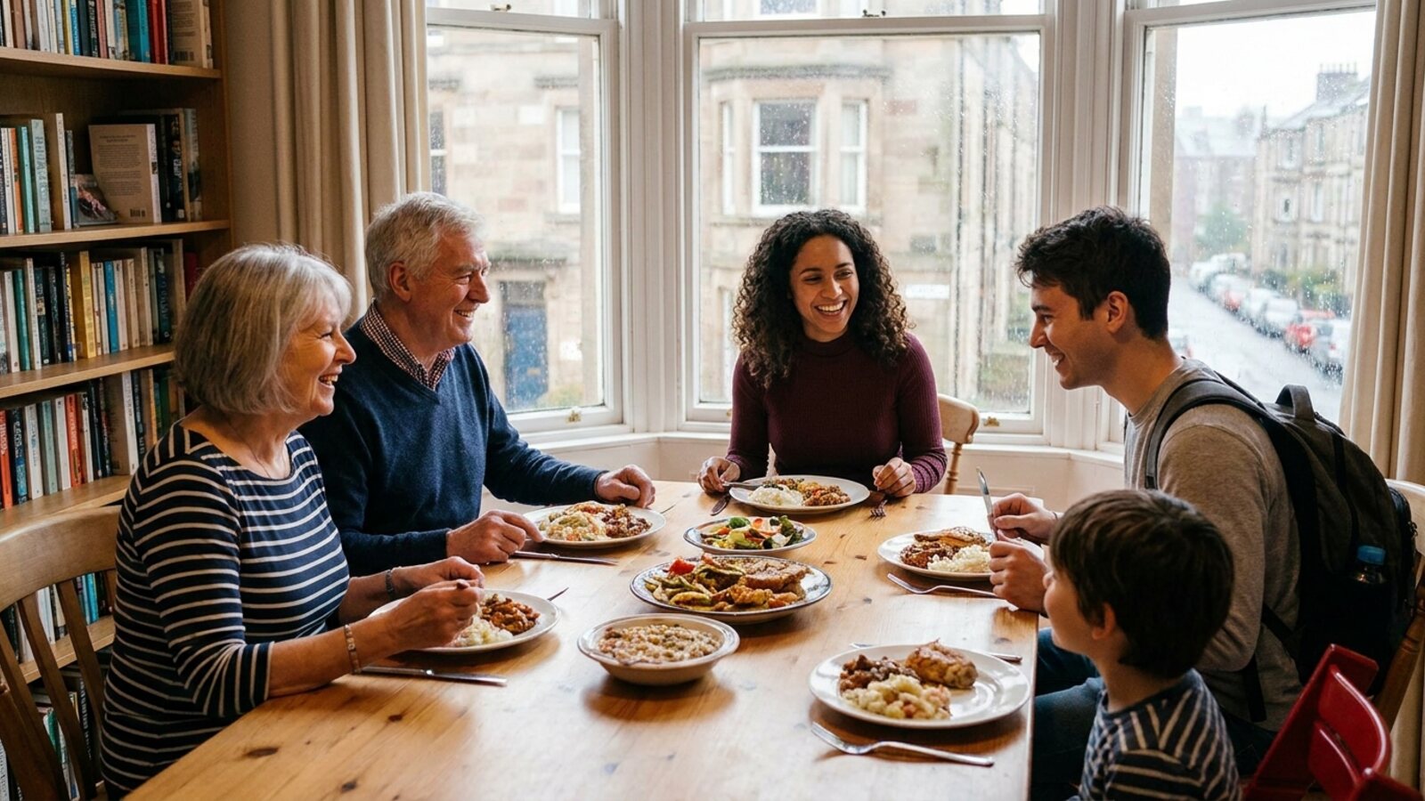 Host family and student sharing a meal in Edinburgh