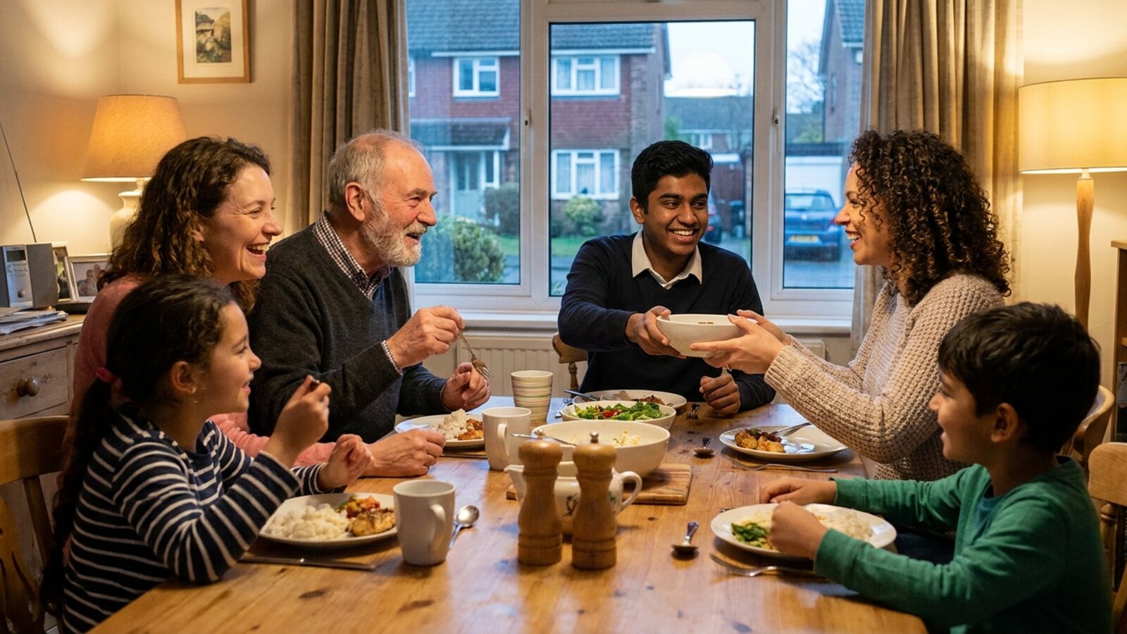 Host family and student sharing a meal in Guildford