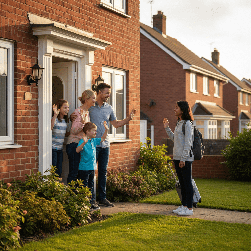British host family welcoming an international student into their home
