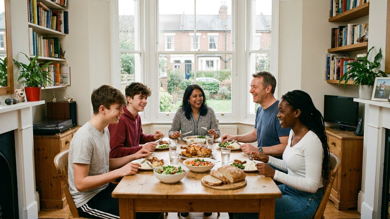 Host family and student sharing a meal in Leamington Spa