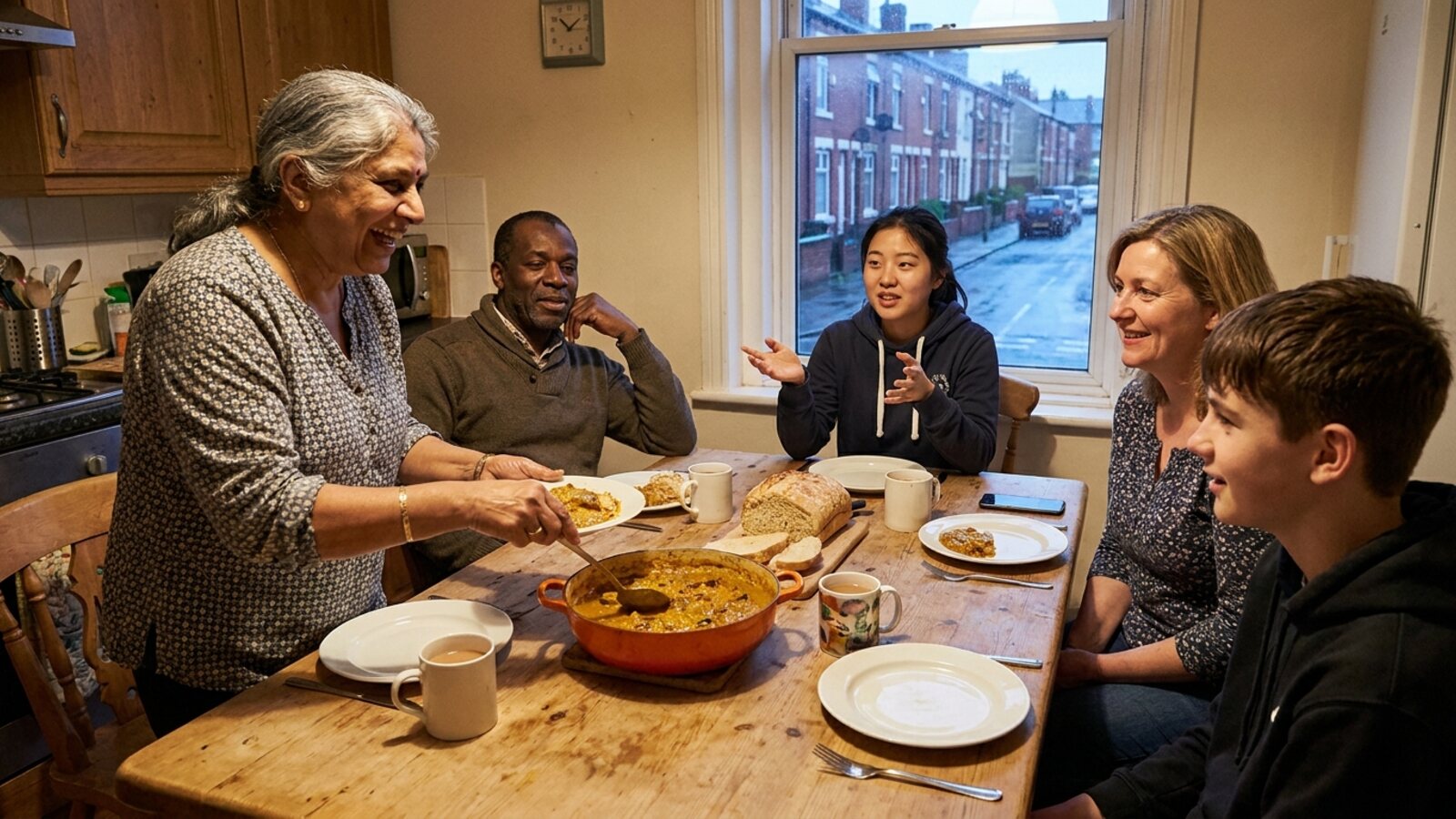 Host family and student sharing a meal in Leeds