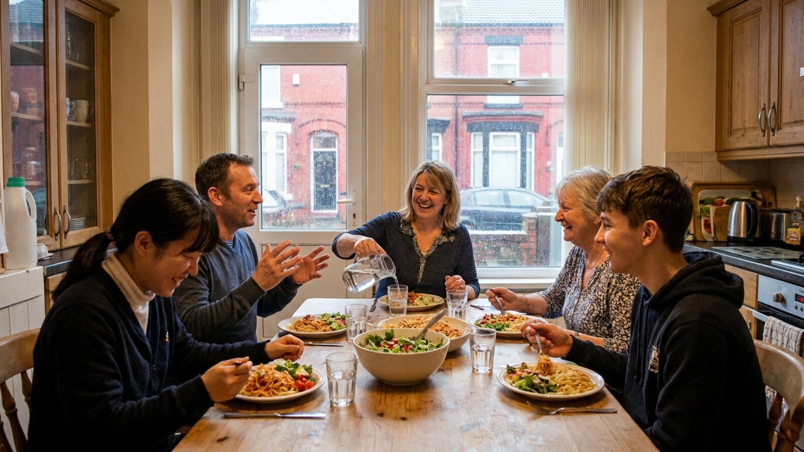 Host family and student sharing a meal in Liverpool