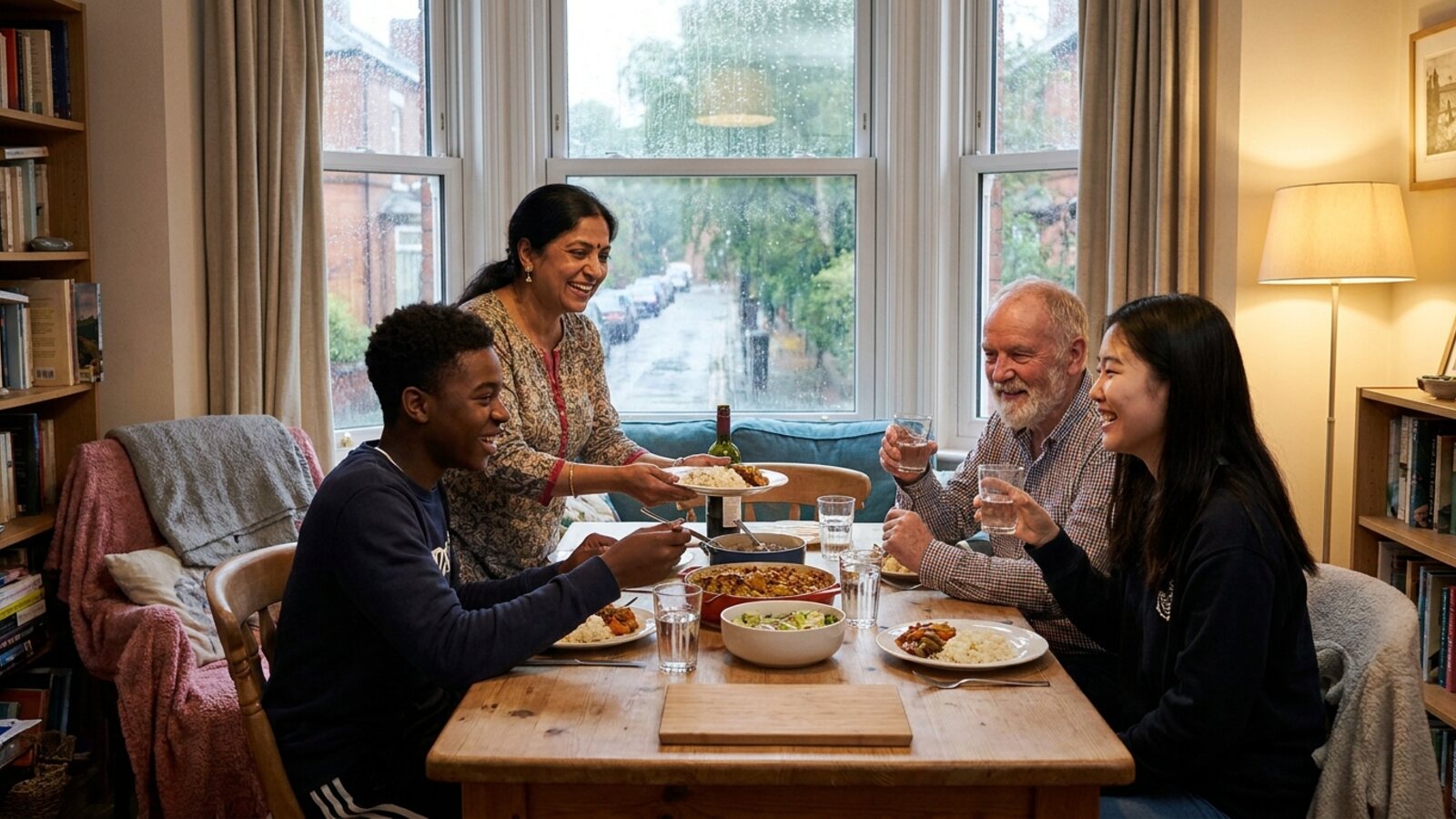 Host family and student sharing a meal in Manchester