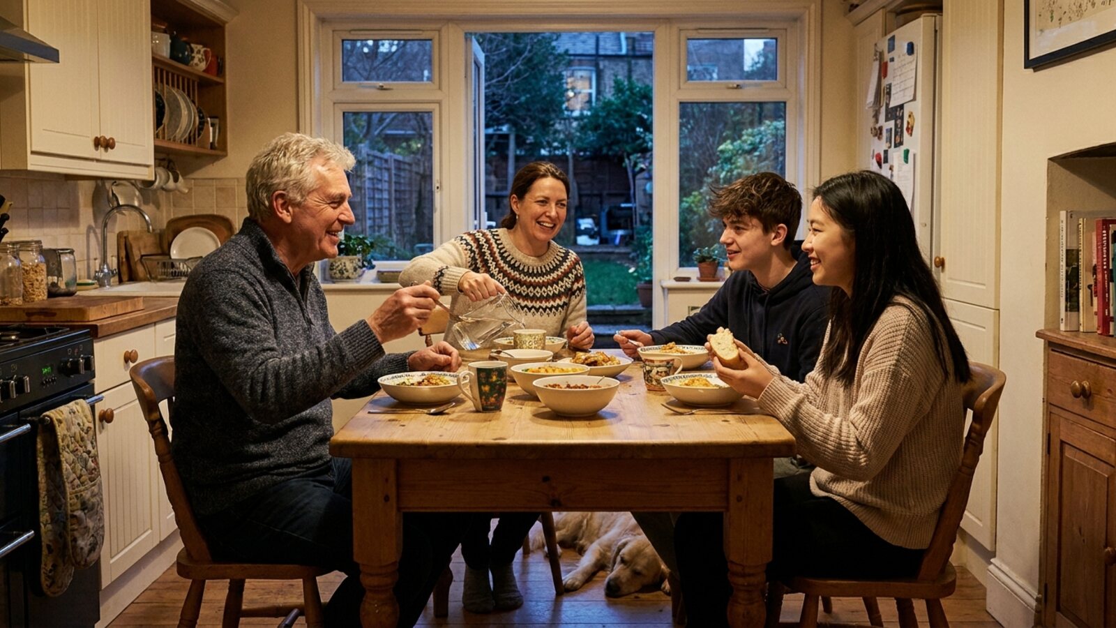 Host family and student sharing a meal in North London