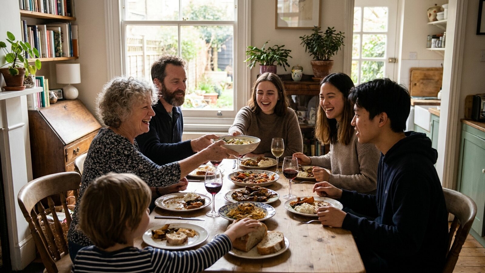 Host family and student sharing a meal in South East London