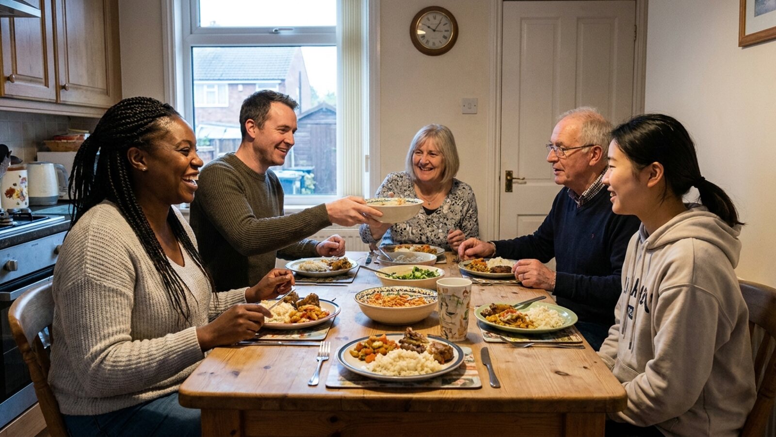 Host family and student sharing a meal in Stafford