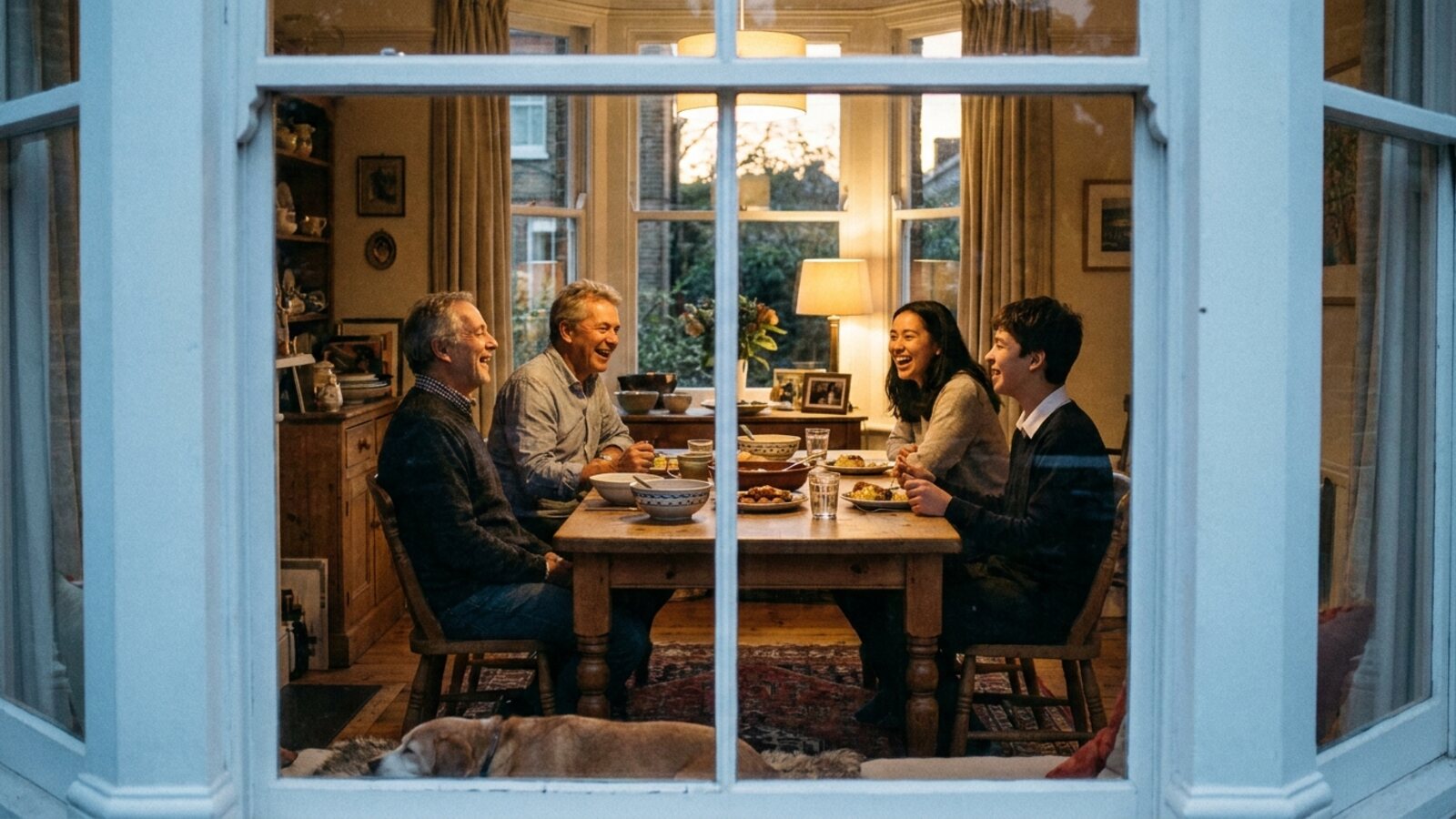Host family and student sharing a meal in West London