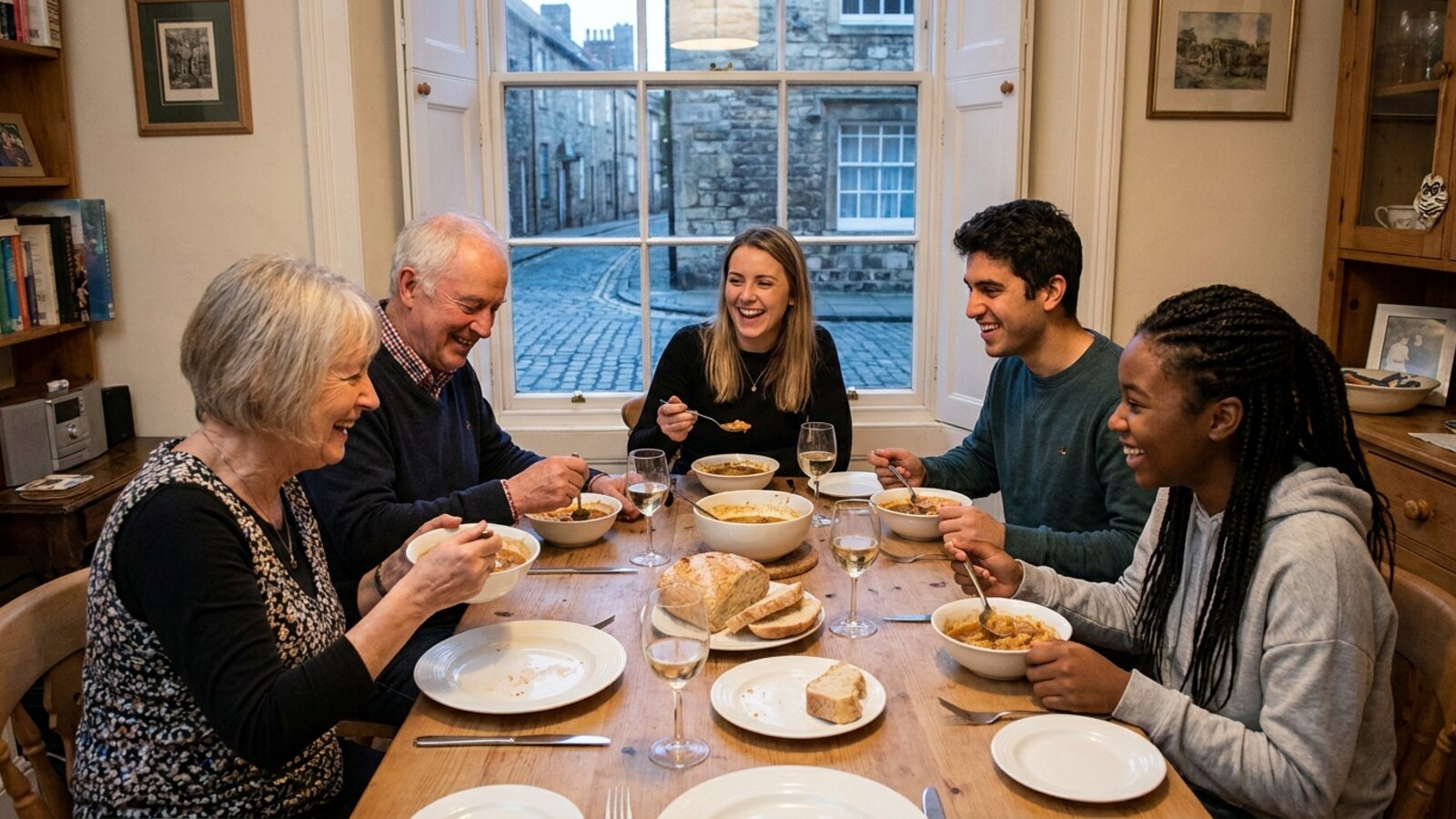 Host family and student sharing a meal in York